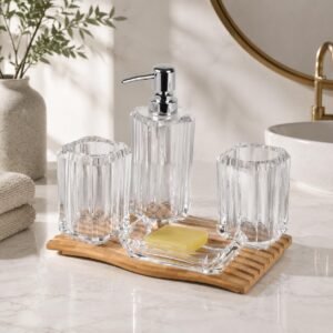 4-Piece Clear Acrylic Bathroom Accessories Set with Soap Dispenser, Dish and Toothbrush Holder