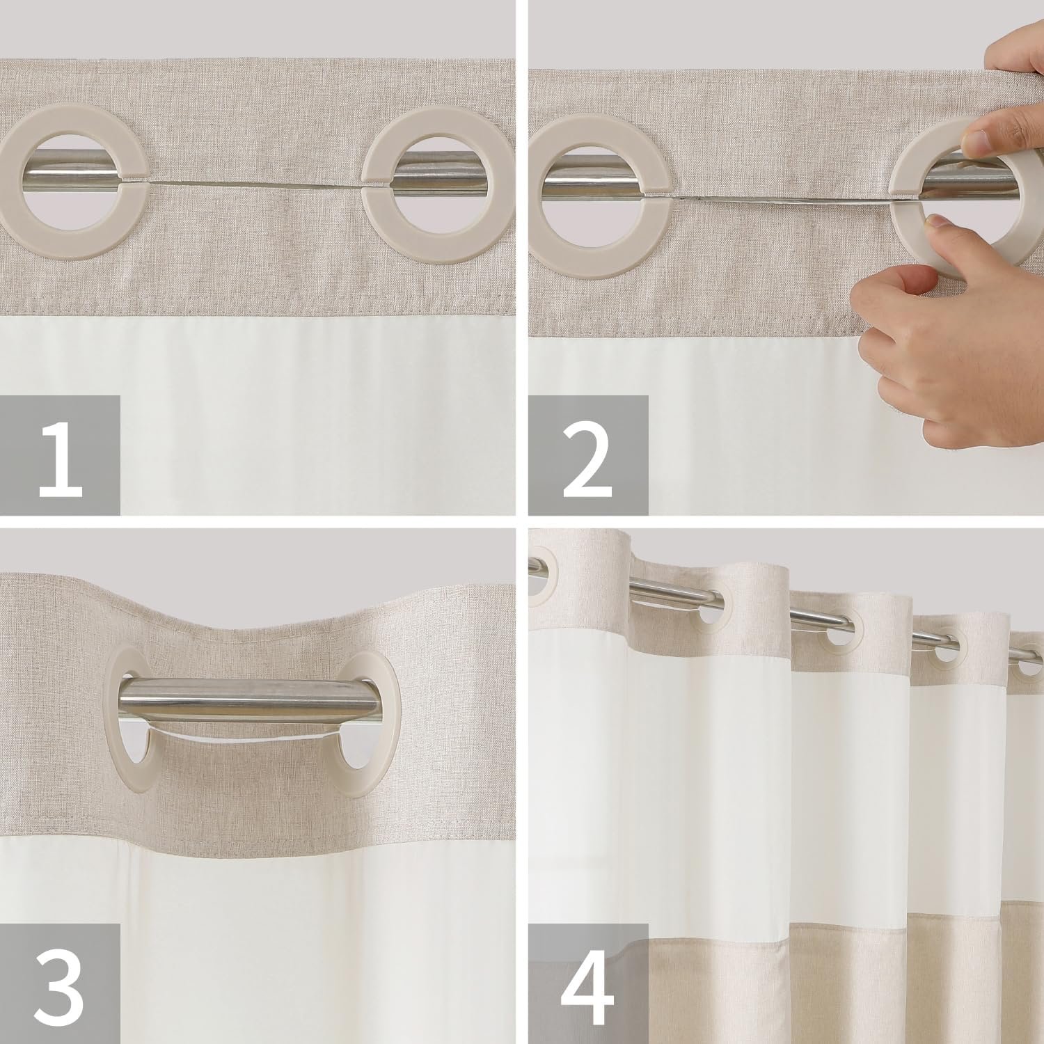Cream Textured Polyester Shower Curtain with Snap-In Liner and See-Through Window, 71 x 74 Inch - Image 2