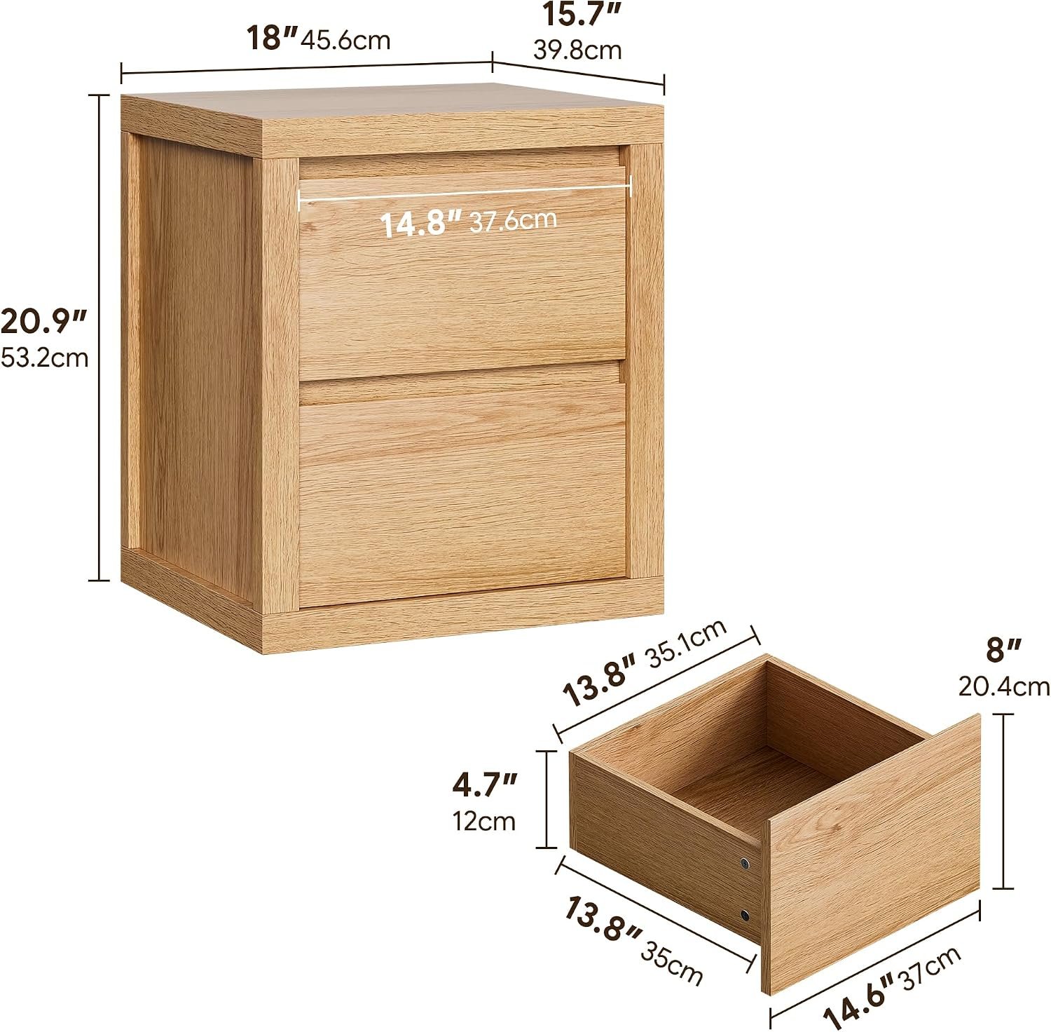 Modern 2-Drawer Wooden Nightstand with Handleless Thickened Design - Image 2