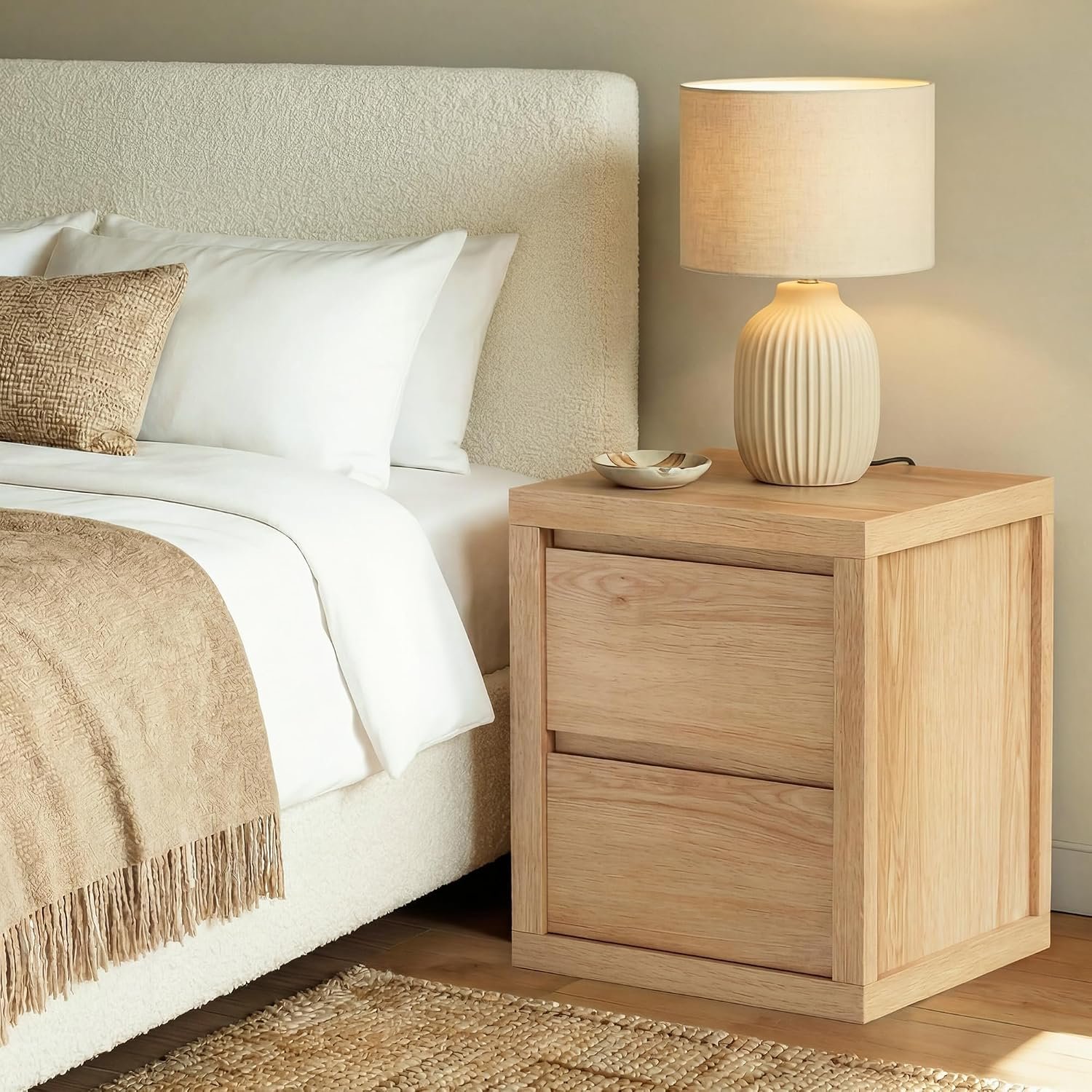 Modern 2-Drawer Wooden Nightstand with Handleless Thickened Design - Image 5