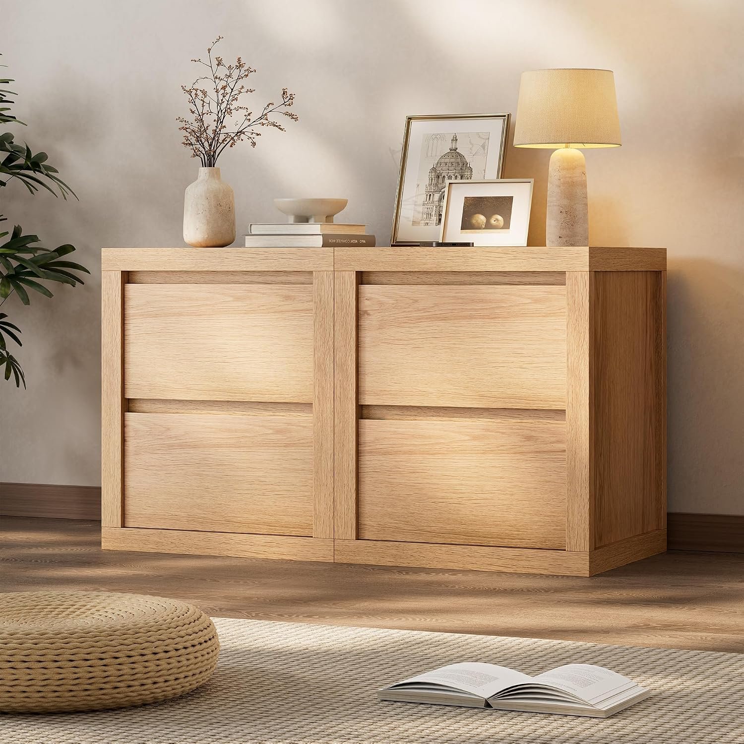 Modern 2-Drawer Wooden Nightstand with Handleless Thickened Design - Image 4