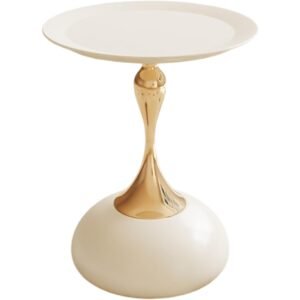 White Round Metal Accent Side Table for Living Room, 15.7 x 19.7 Inch