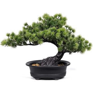 9.5 Inch Artificial Bonsai Tree in Pot with Natural Stones for Desk, Shelf, Office and Home Decor