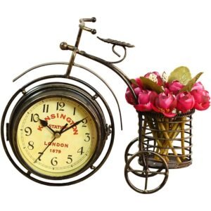 Vintage Double-Sided Metal Desk Clock with Silent Quartz Movement for Tabletop Decor