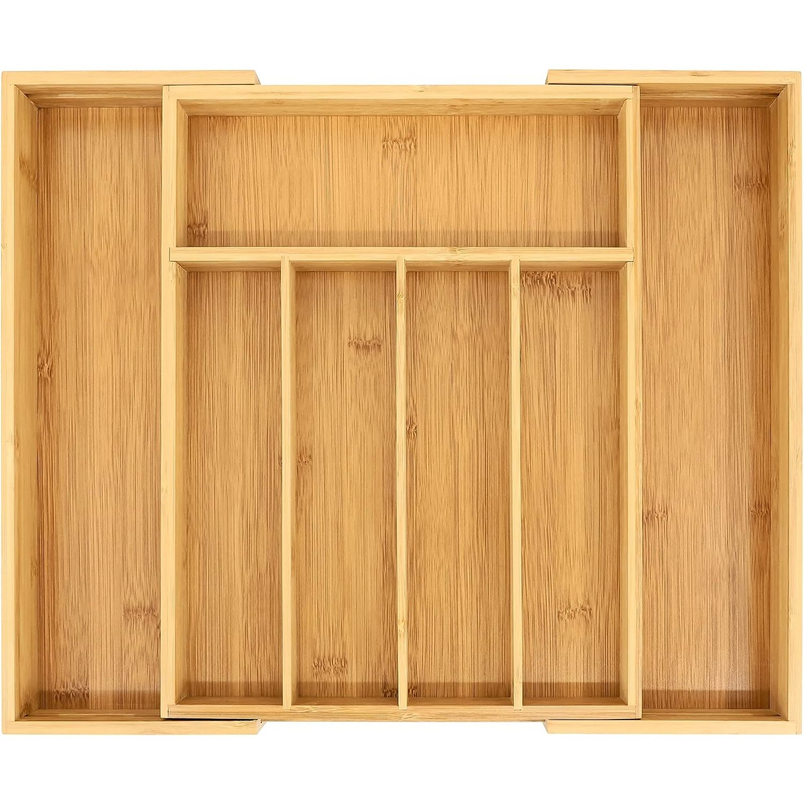 Expandable Natural Bamboo Drawer Organizer with Dividers for Silverware and Utensils