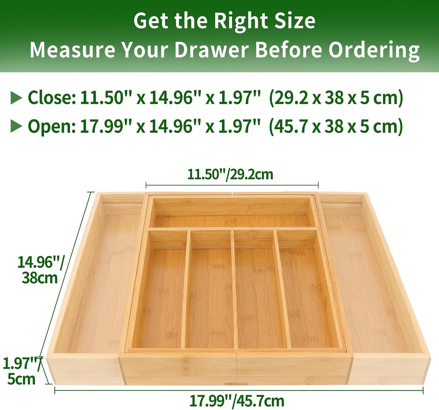 Expandable Natural Bamboo Drawer Organizer with Dividers for Silverware and Utensils - Image 3