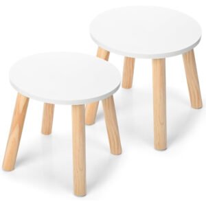 2-Pack 10.3-Inch Wooden Step Stools with Sturdy Four-Leg Design