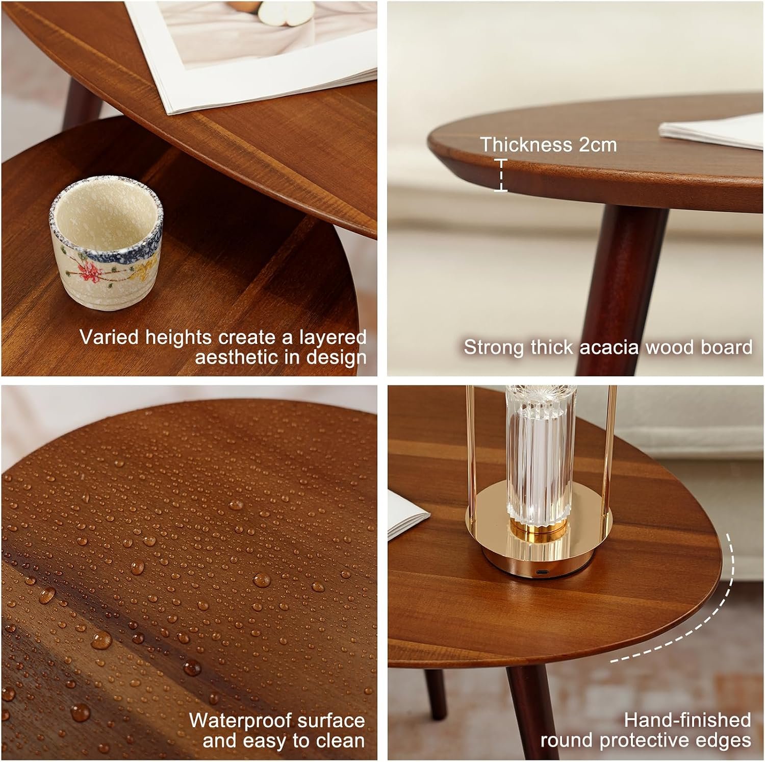 2-Piece Walnut Oval Nesting Coffee Tables with Mid-Century Modern Design - Image 3