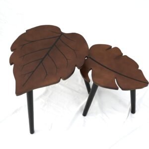 Set of 2 Monstera Leaf Wooden Nesting Coffee and Side Tables