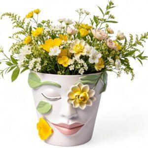5.5 Inch Abstract Face Planter Pot with Drainage for Indoor Succulents and Flowers
