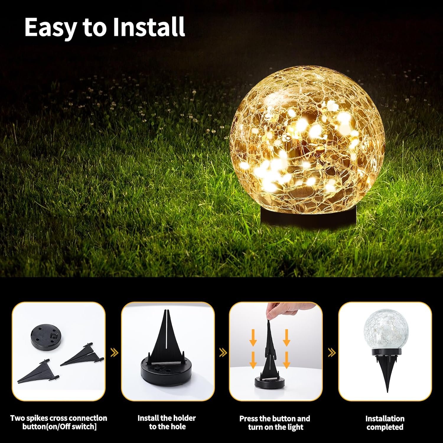 Waterproof Solar Cracked Glass Globe Lights for Garden, Patio and Yard Decor - Image 4