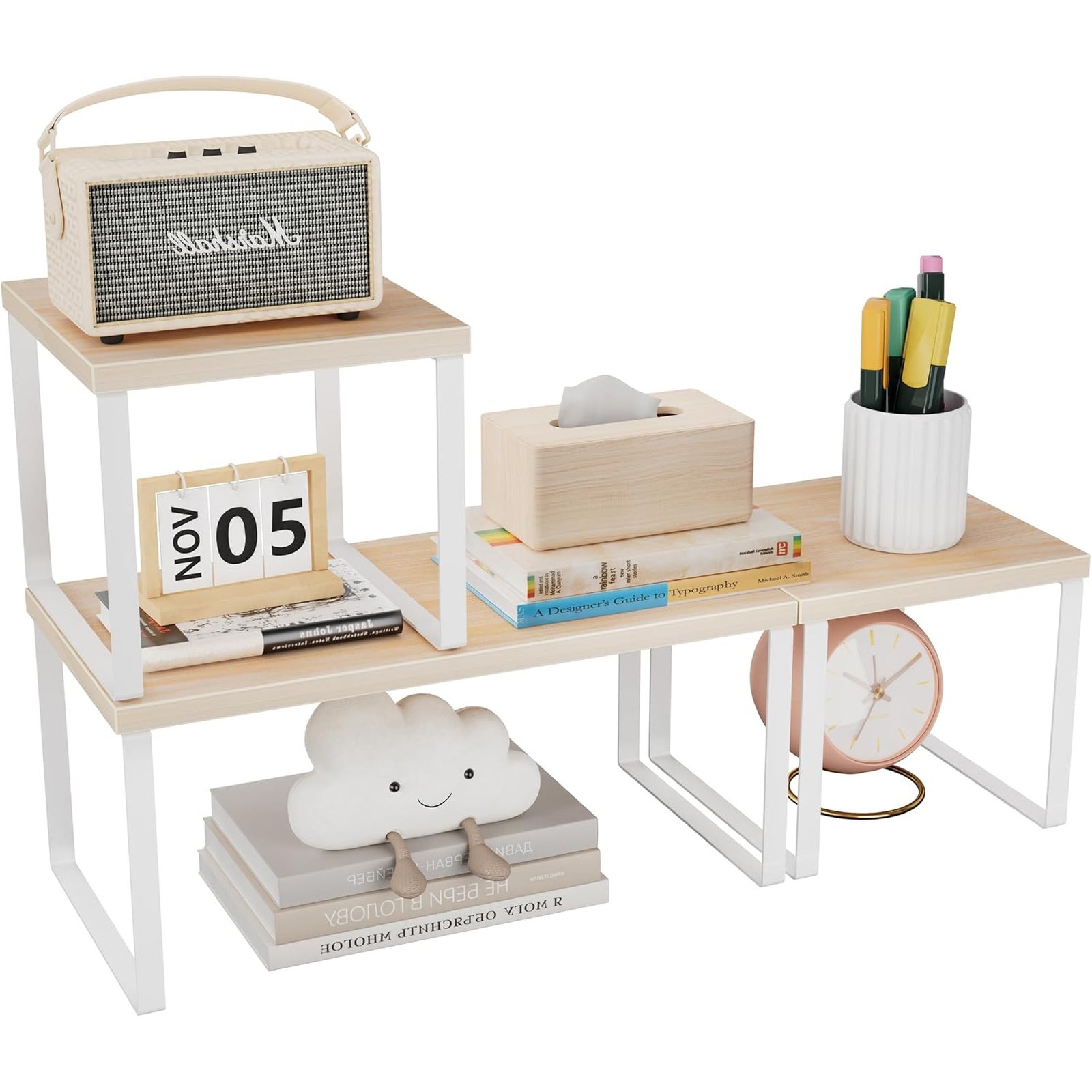 Oak 2-Tier Stackable Desktop Shelf Organizer for Desk Storage