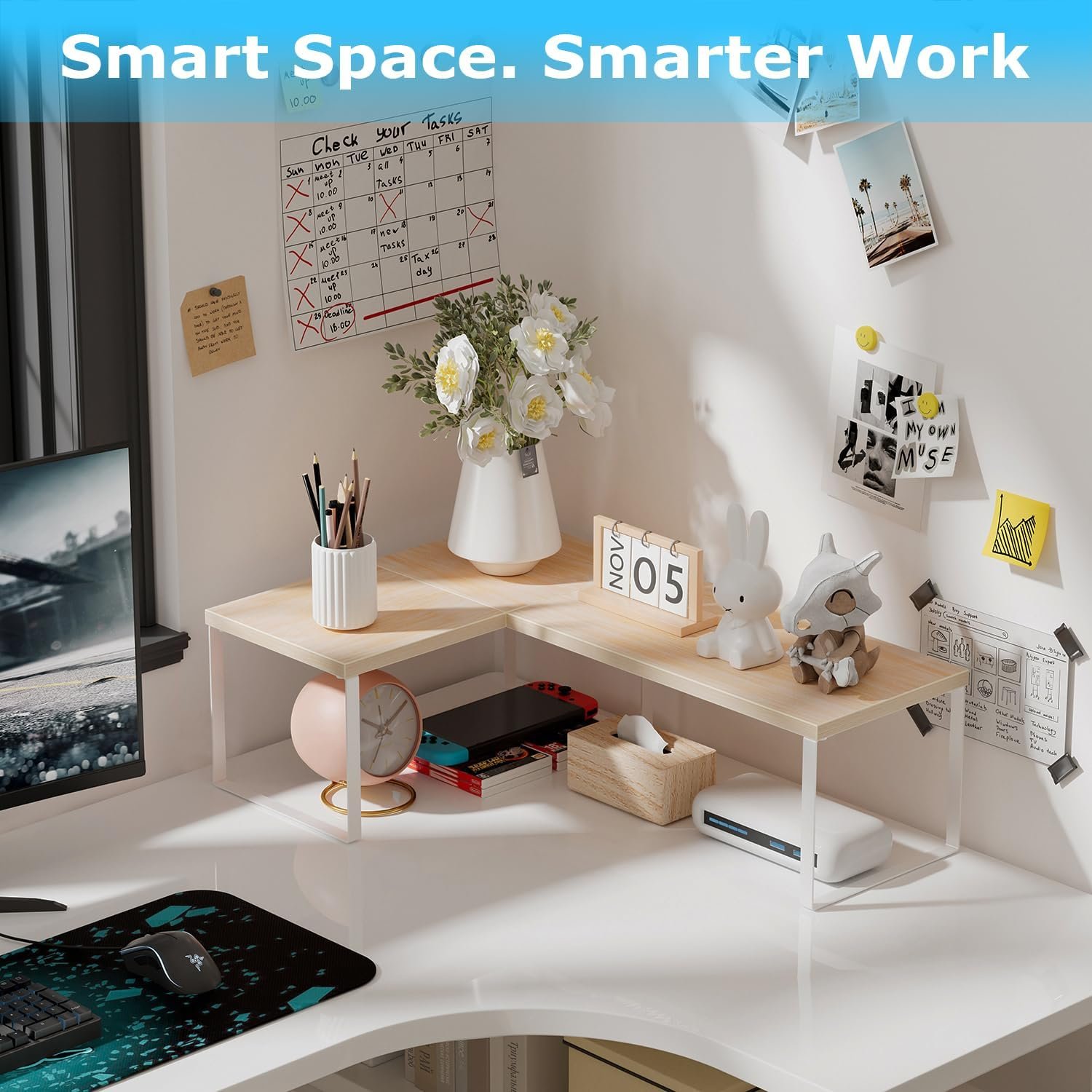 Oak 2-Tier Stackable Desktop Shelf Organizer for Desk Storage - Image 5