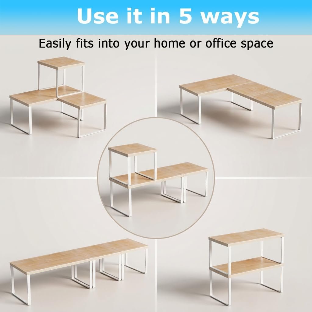 Oak 2-Tier Stackable Desktop Shelf Organizer for Desk Storage - Image 4