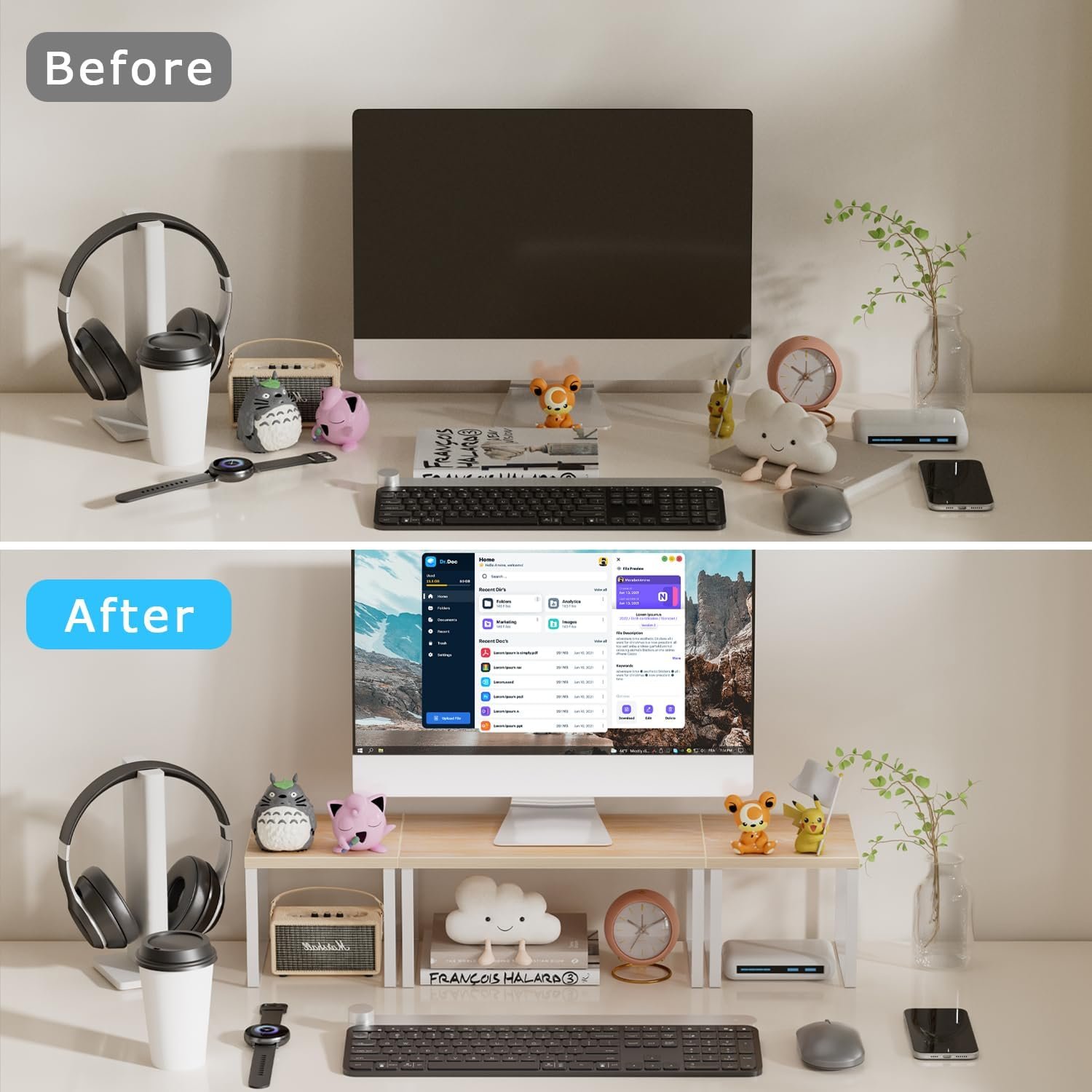 Oak 2-Tier Stackable Desktop Shelf Organizer for Desk Storage - Image 3