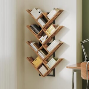 2-Tier Wooden Floating Wall Shelves, Set of 2, Rustic Brown and Black