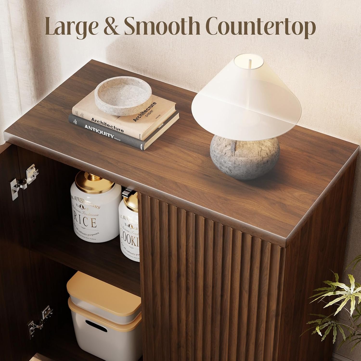 Modern Fluted Sideboard Buffet Cabinet with 2 Doors and Adjustable Storage Shelf - Image 3