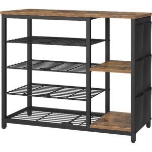 5-Tier Industrial Metal Shoe Rack with Side Storage Pocket, Rustic Brown and Black