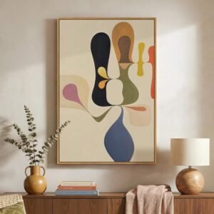 Framed Boho Mid Century Abstract Wall Art, Modern Geometric Canvas, 24x36 Inch