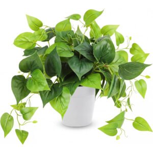 Artificial Pothos Plant in Plastic Pot, Faux Green Leaf Plant for Indoor and Outdoor Home Decor